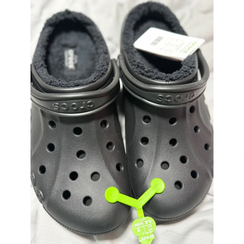 Crocs Baya Lined Clog Black Men 11 Fuzzy Fleece Warm Slip On 205969-060 NEW
